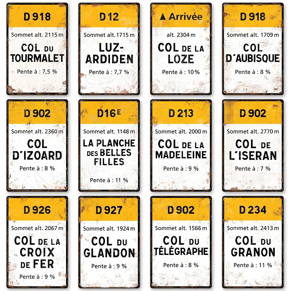 AliExpress NONE HD Metal Tin Sign French Cycling Cols Wall Decor Retro Tourmalet Izoard Galibier Mountain Pass Sign for Bike Lovers Garage
