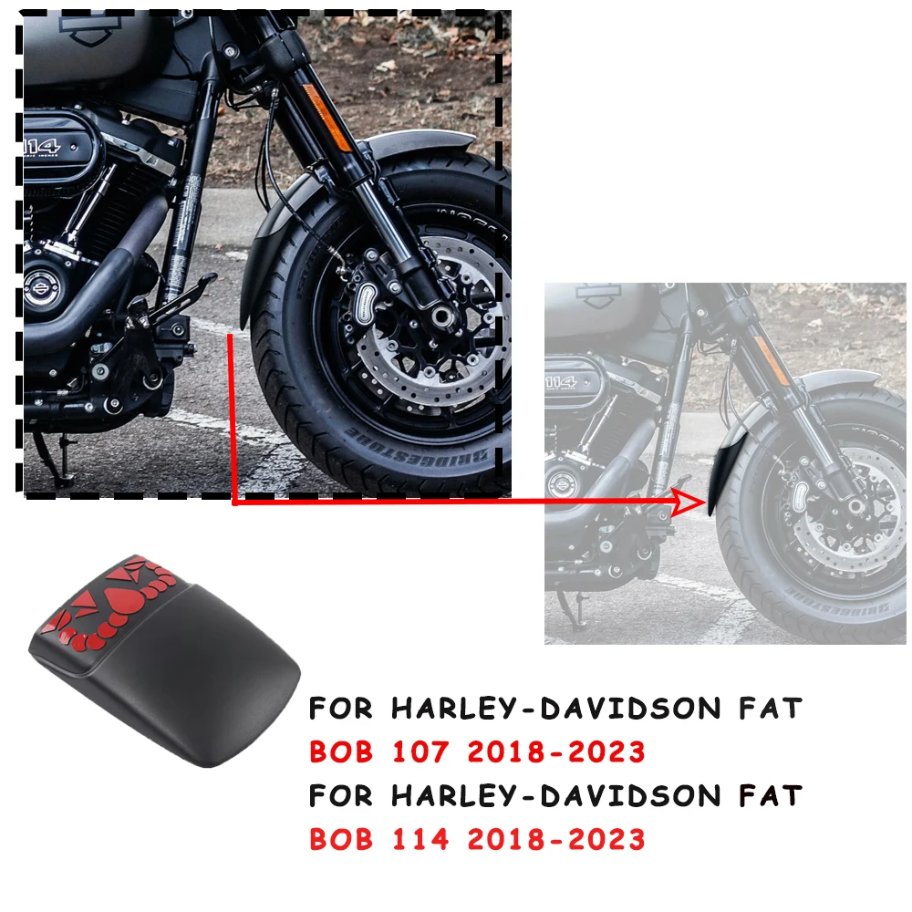 

Подходит для Fat Bob 114 2018-2023, новые аксессуары для мотоциклов, черный удлинитель переднего брызговика Harley Davidson Fat Bob 107 2018-20