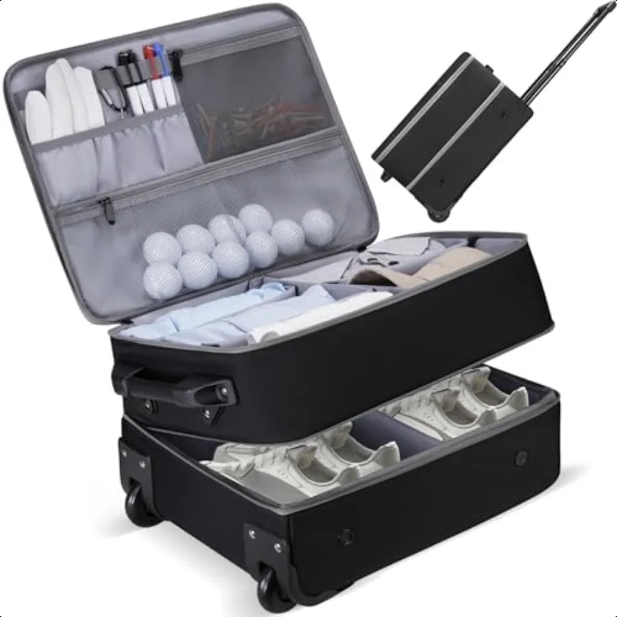 

Golf Trunk Organizer for Car with Wheels 2 Layer Golf Organizer Bag with MultiPocket Golf ply Storage Bag with Separate Shoe Co