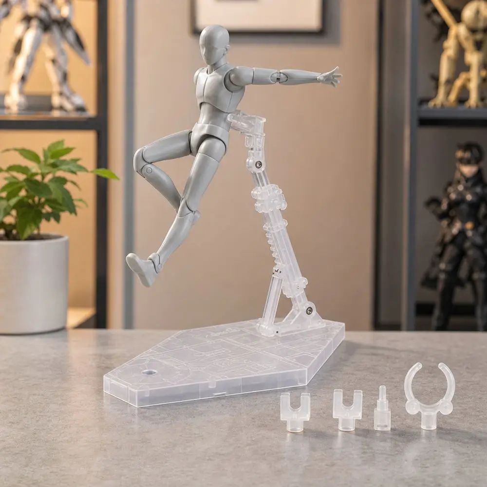 High Quality Plastic Action Figure Stand Adjustable Arm Flexible Support Model Support Stand Clear Base Replaceable Connectors