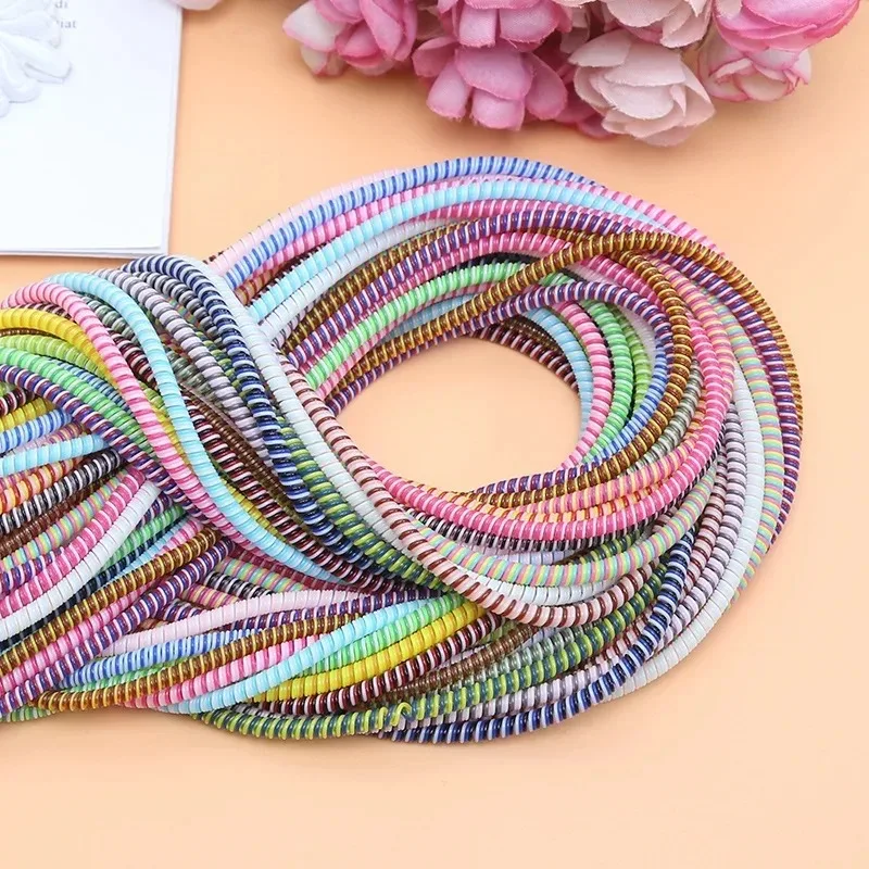 1.4M Spiral Charger Cable Cord Protector Line Decoration Winder Universal Anti-break Spring Protection Ropes for IPhone Samsung