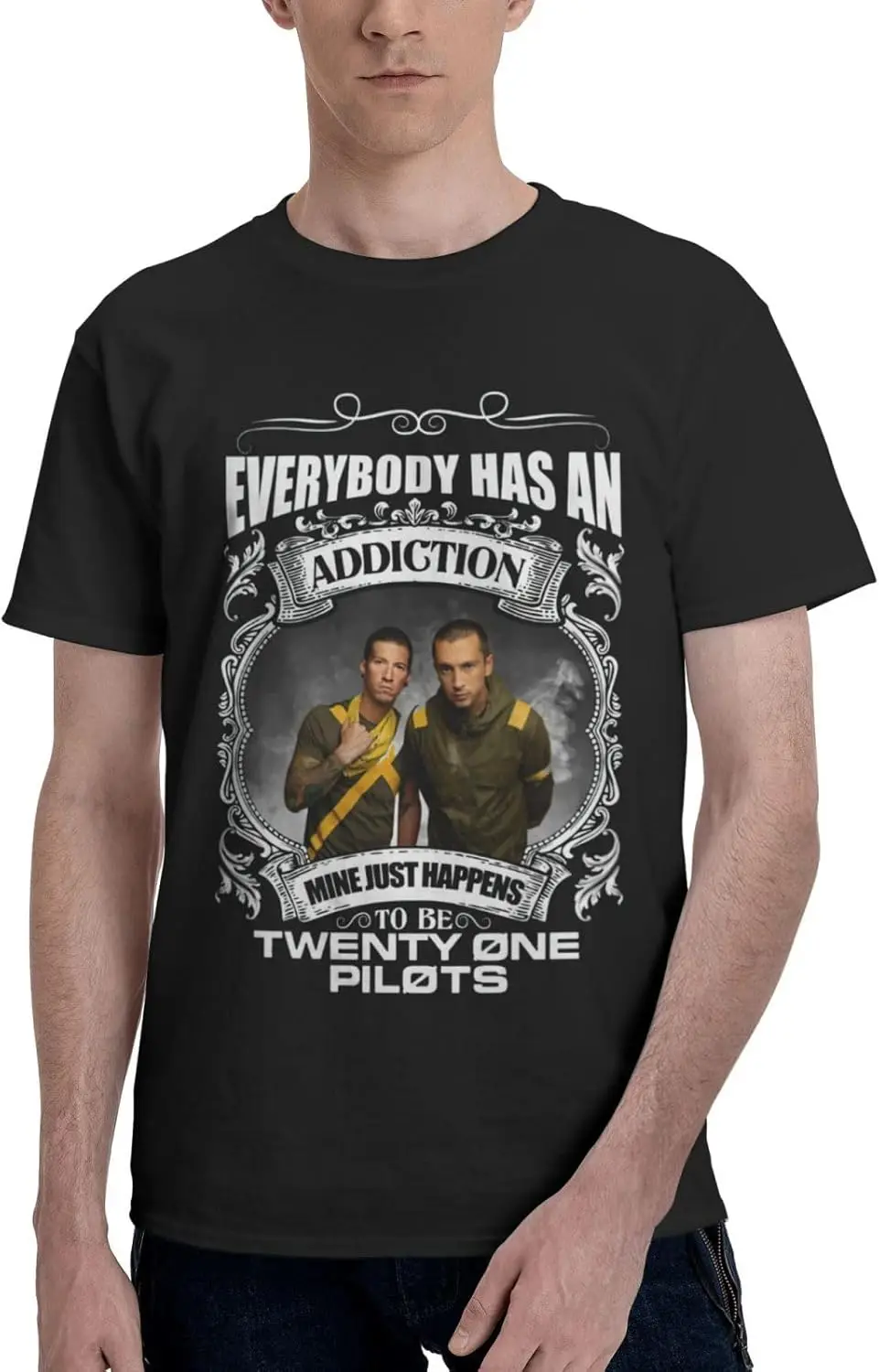 Twenty One Music Pilots Mens and Women Music Fans Touring Shirt Novelty Cotton Short Sleeve T Shirts TopBlack