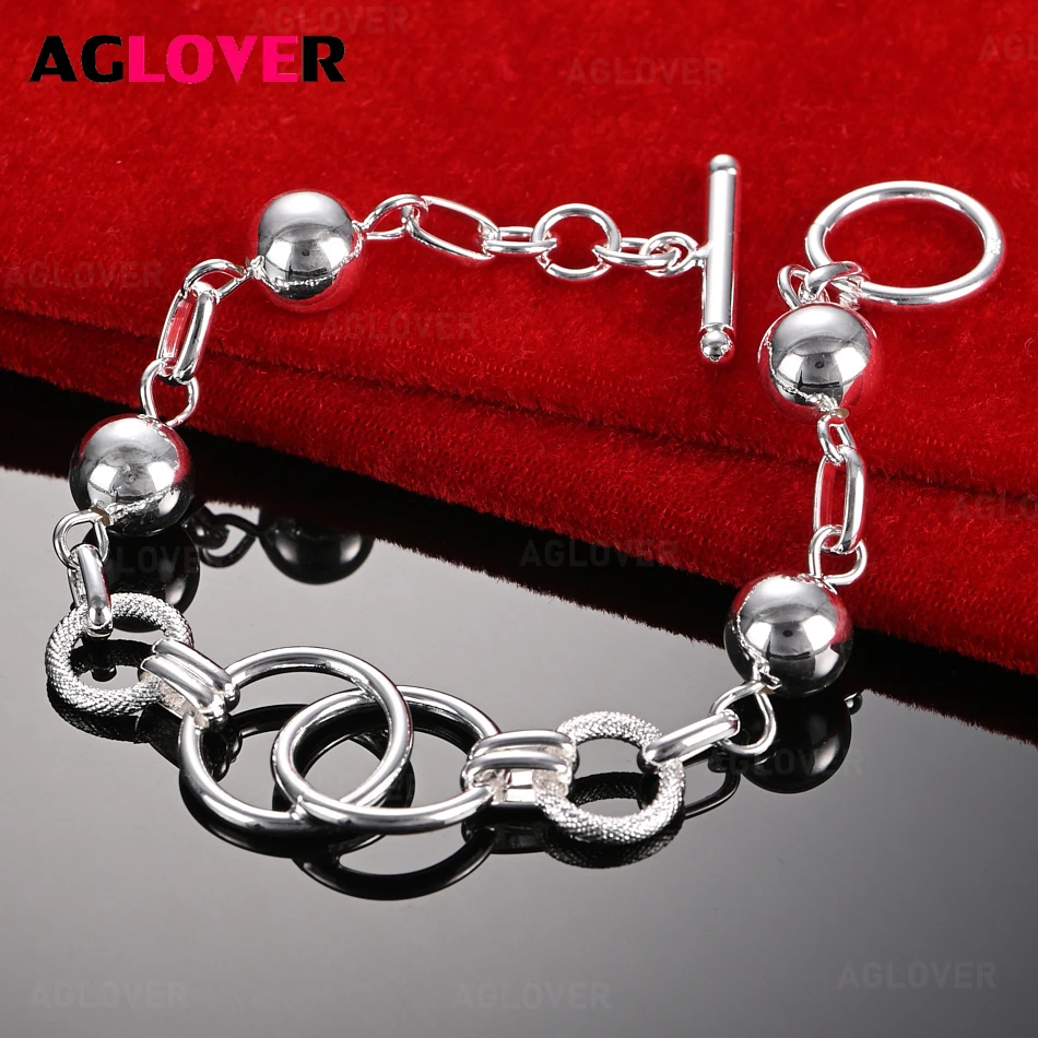 

AGLOVER 925 Sterling Silver Smooth Round Bead OT Chain Bracelet Women Fashion Wedding Party Jewelry