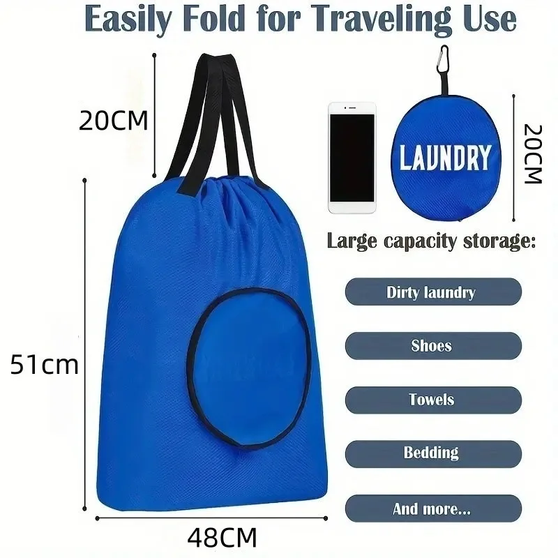 2PCS Foldable Waterproof Laundry Bag with Drawstring, Oxford Cloth Travel Storage Organizer for Dirty Clothes