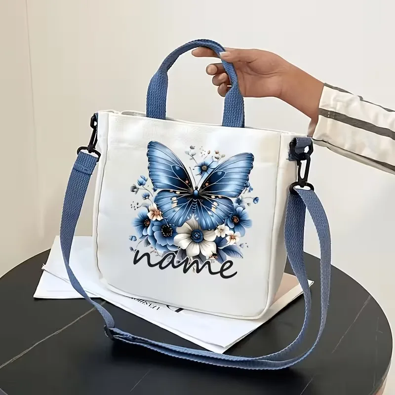 Custom Women's Crossbody Bag, Personalized Name, Featuring a Butterfly Floral Design, Perfect for Gifting to Family, Girlfriends