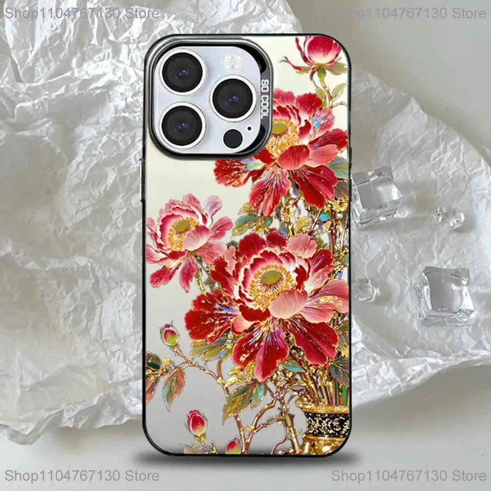 الفاوانيا لوتس طباعة تصميم حالة الهاتف آيفون 17,16,15,14,13,12,11,Pro,Max,Plus,Mini,XS,SE المضادة للسقوط الأسود ماتي الصلب الوفير