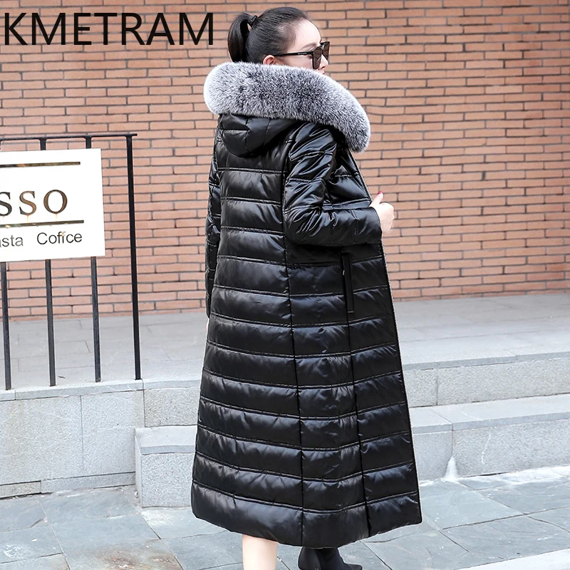 KMETRAM Winter Long Length Coats for Women Clothing Sheepskin Down Jackets White Duck Down Fox Fur Collar Casaco Feminino