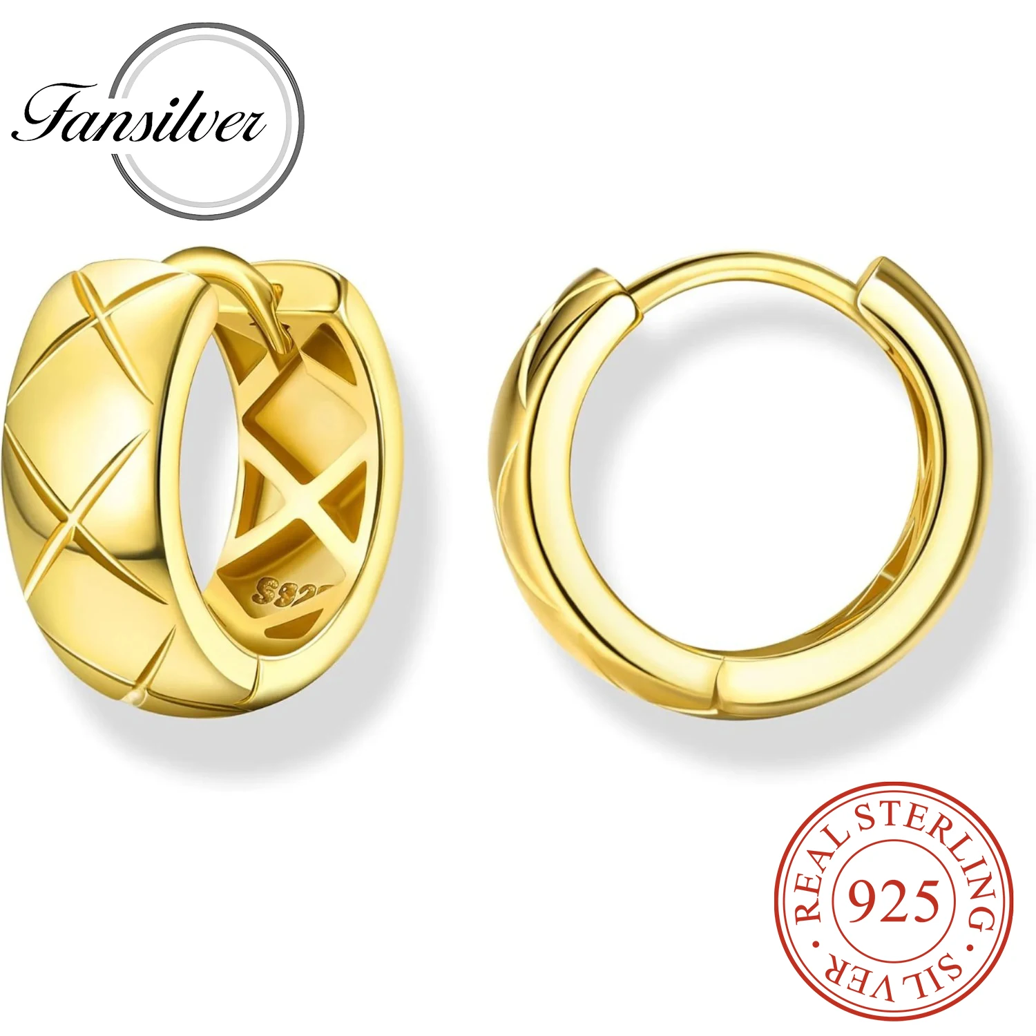 

Fansilver 925 Sterling Silver Hoop Earrings for Women 18K Gold Plated Geometric Hoop Earrings Hypoallergenic Rhombus Earrings