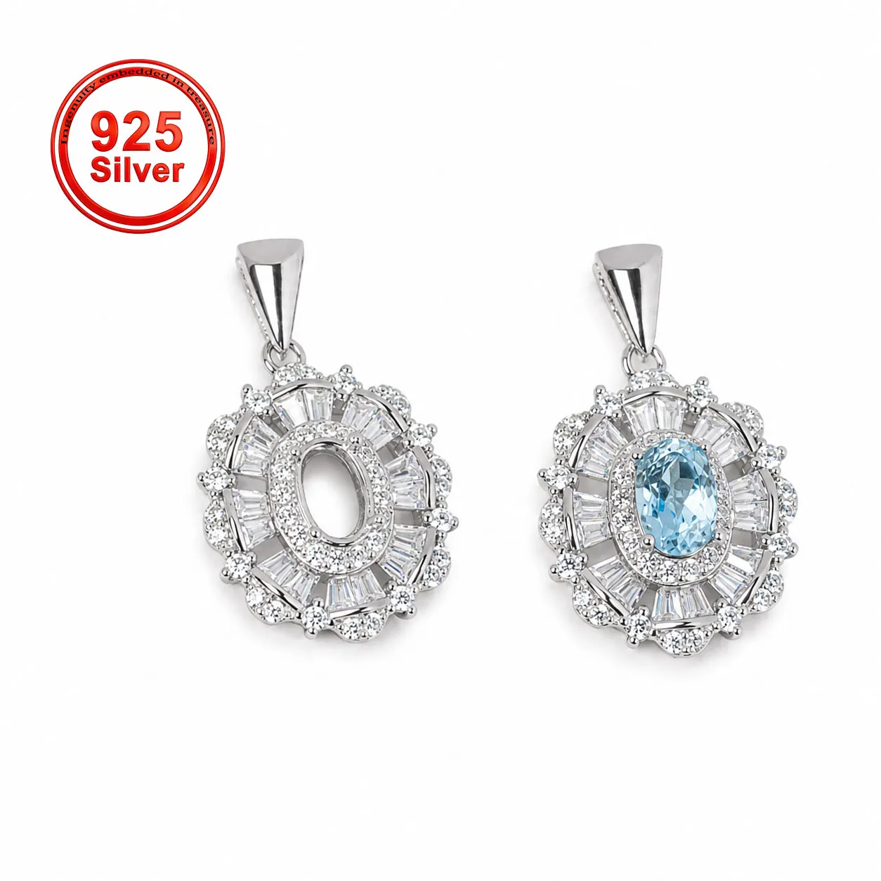4x6mm Luxury Pendant Setting, S925 Sterling Silver Gemstone Mount, DIY Necklace Blank, Handmade Jewelry Making Findings