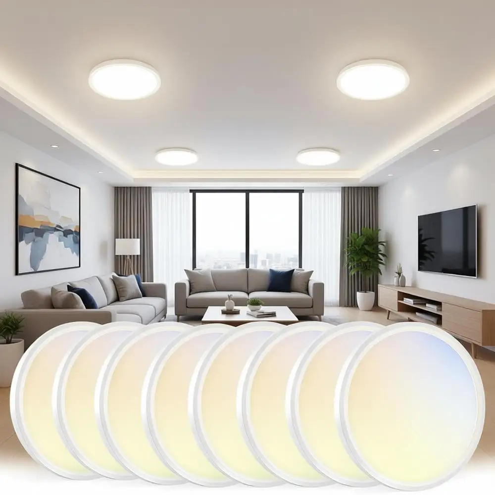 

5CCT LED Ceiling Light, 7 inch Dimmable Ultra-Thin Fixture, 3000K-6500K Selectable, 15W LED for Bedroom, Kitchen, Closet, Hallwa