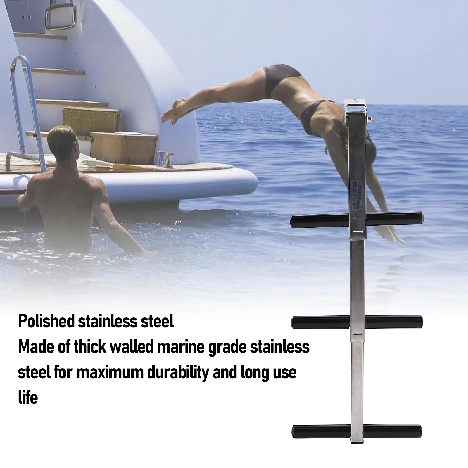 

3 Step Boat Boarding Ladder Telescoping Anti Slip Flip Up Style Stainless Steel Pontoon Ladder for Marine Yacht Dock Motorboat