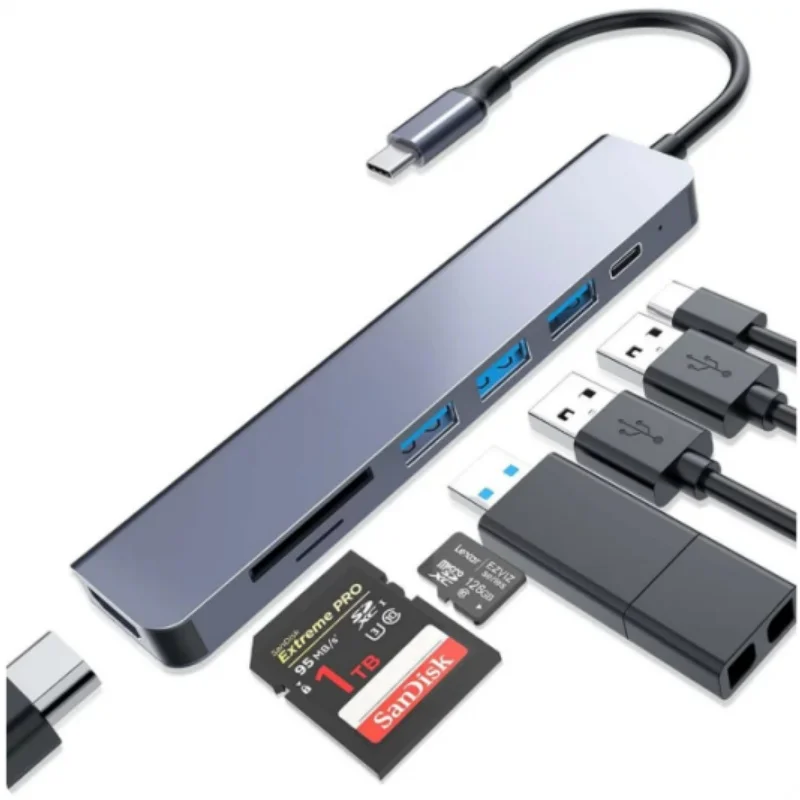 7-in-1 Expansion Dock Multi-Function Type-C Converter for Tablet Gaming Handheld Device - USB 3.0 HDMI SD Card Reader And More