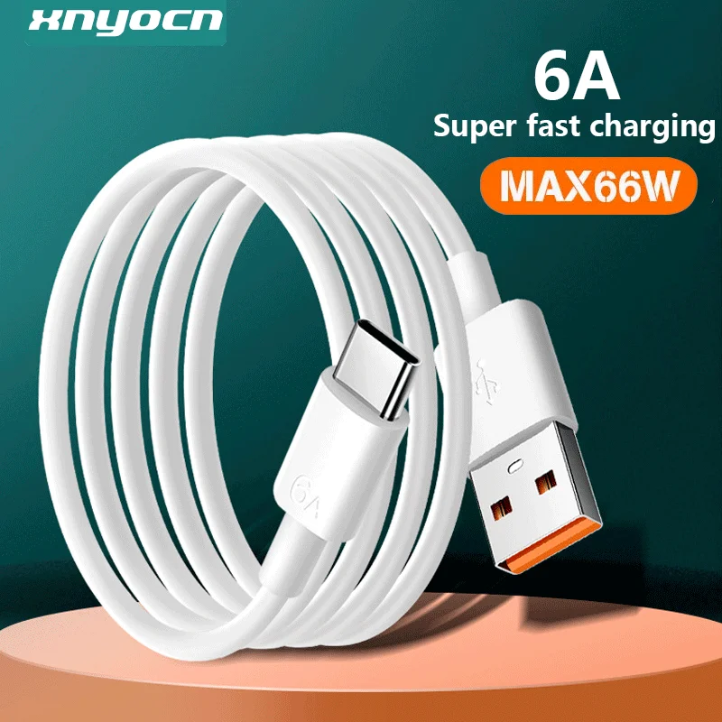 

6A 66W USB Type C Super Fast Cable For Huawei Mate 40 50 Xiaomi 11 10 Pro OPPO R17 Fast Charging USB C Charger Cable Data Cord