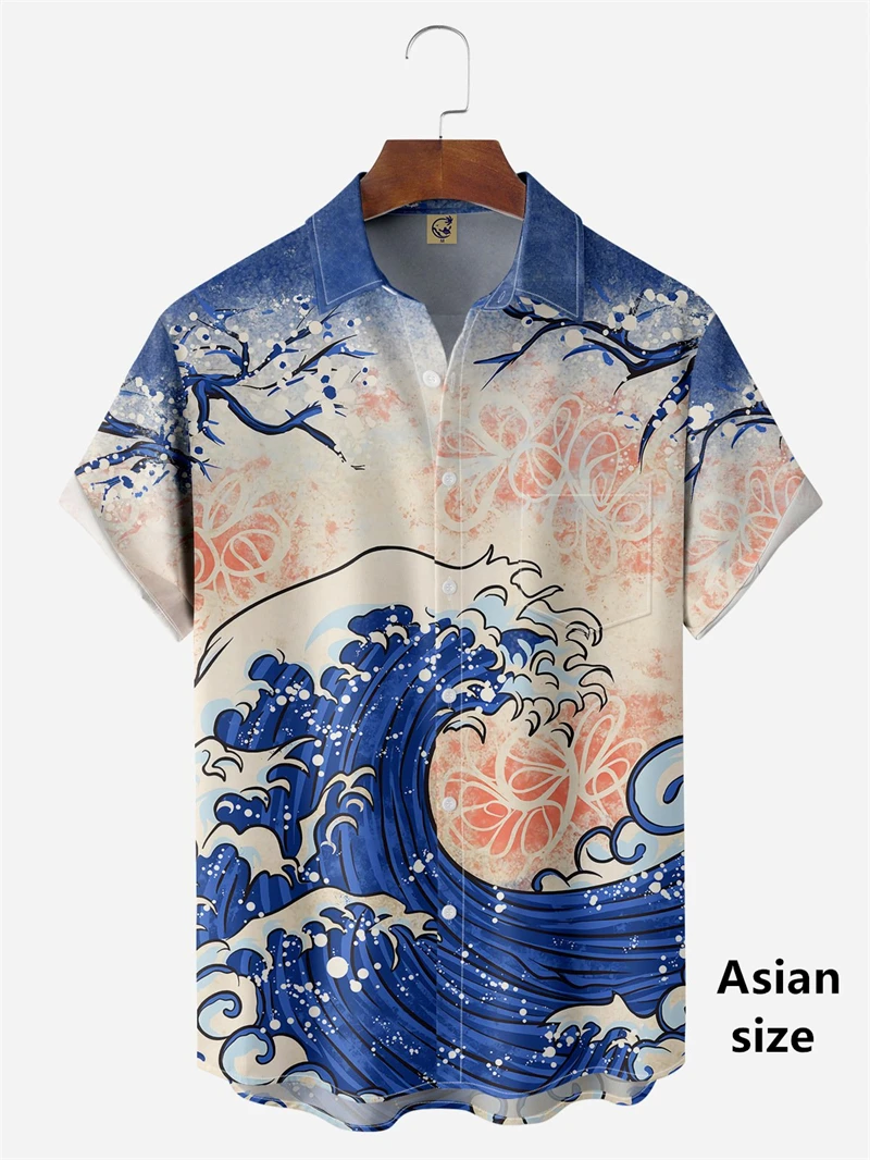 New Hawaiian Shirts For Mens Short Sleeve Tops Japanese Style 3D Print Ukiyoe Wave Graphic Clothes Summer Streetwear Male Shirts