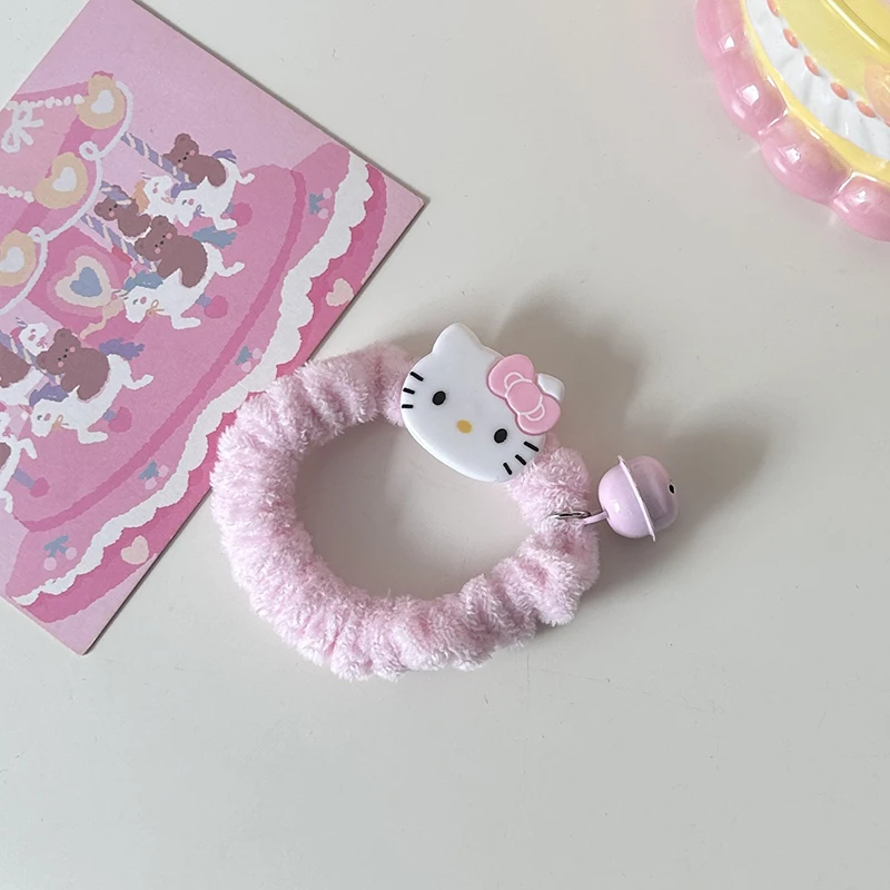 Miniso Kawaii Kuromi Cinnamoroll Bell Scrunchie Girl Heart Cute Cartoon Hello Kitty Pochacco Winter Hair Tie Hair Accessory Toys