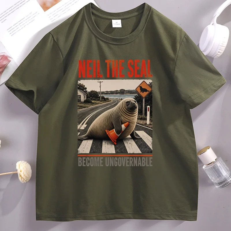 Vintage Neil The Seal Become Ungovernable T-Shirt Men Women Funny Animal Meme T-Shirts Elephant Seal Graphic Tee Streetwear