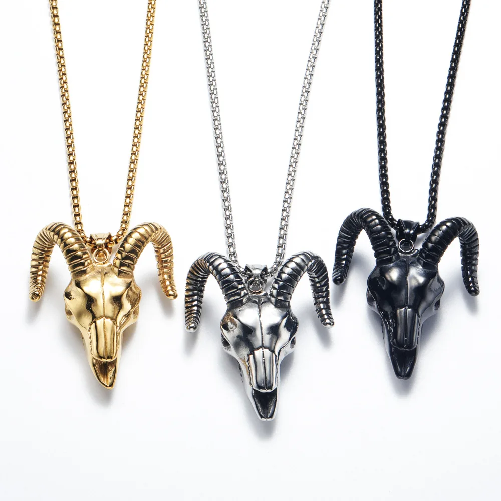 

Vintage 316L Stainless Steel Skull Goat Necklace for Man Punk Street Hip Hop Style Animal Skull Pendant Goth Jewelry Wholesale