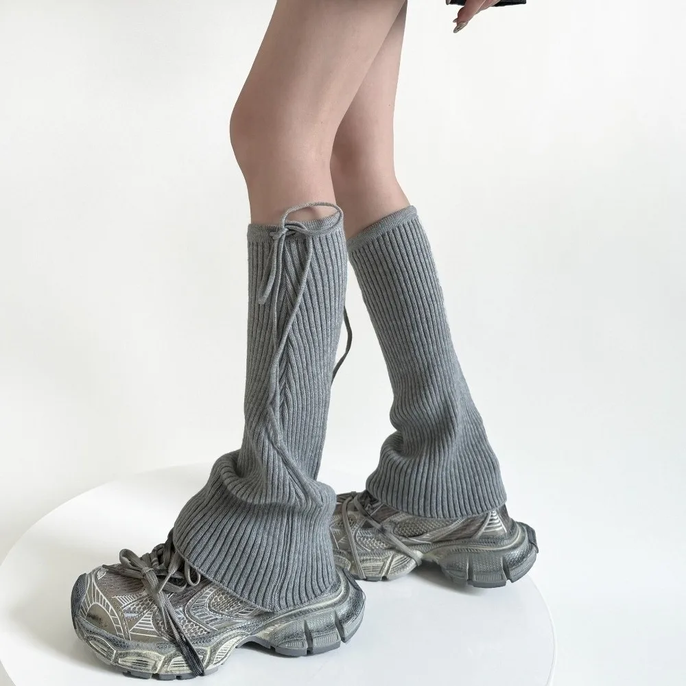 1Pair Fashion Solid Color Knitted Leg Warmers Y2K Thermal Slouch Leg Socks Stretchy Material Drawstring Leg Warmers Women