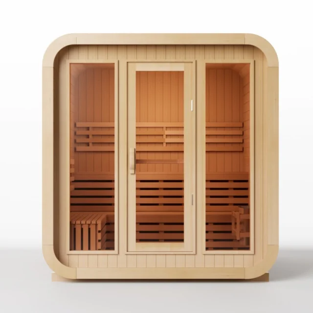 Factort Produce Outdoor Cube Large Size Cstom Logo Traditional Steam Outdoor Sauna Room with Double Seating Chair