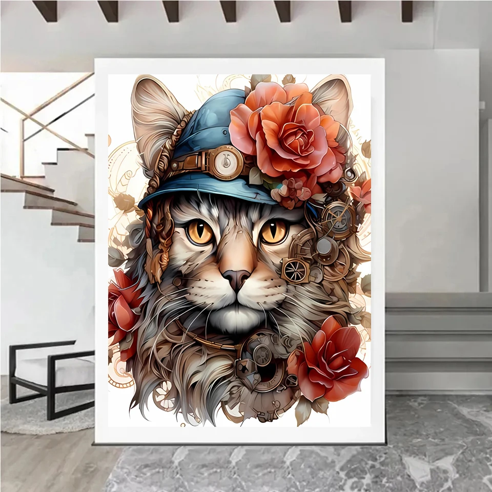 DIY 5D Diamond Painting Steampunk Animal Full Round Square Diamond Embroidery Mosaic Machines Dog Cat Rabbit Cross Stitch Kits