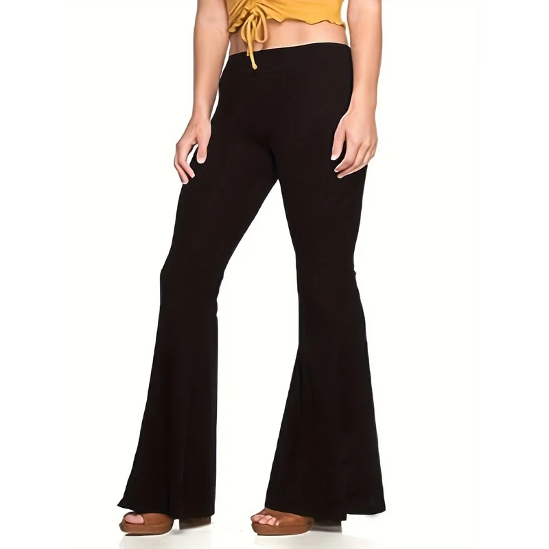 

2026 Plus Size Women Elastic Waist Fashion Flare Pants
