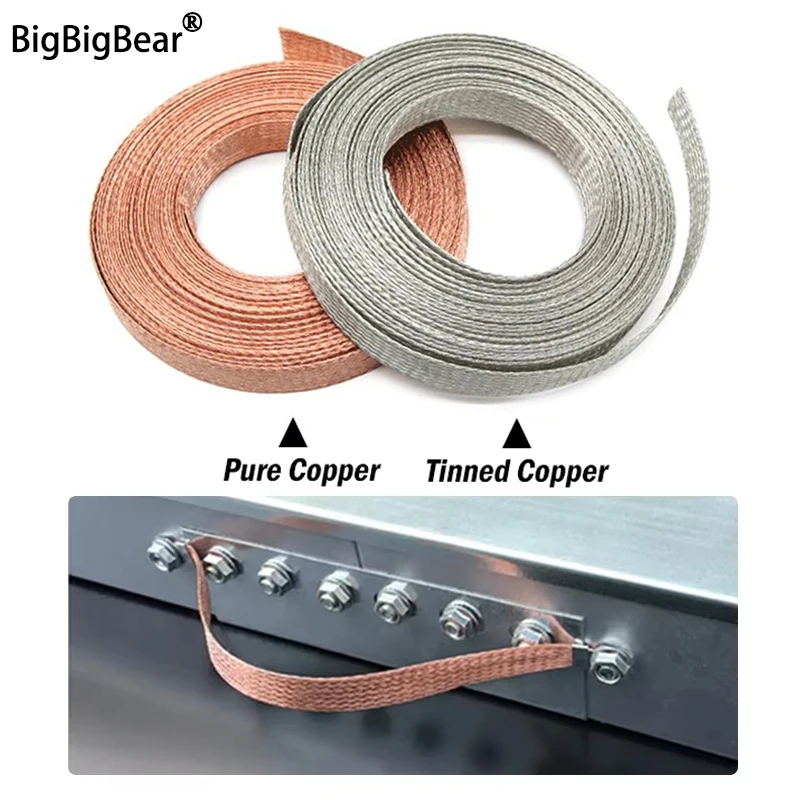 

1~20m Copper Braided Sleeve Tinned Plating Width 2mm~28 mm Expandable Screening Shielded Metal Sheath Signal Wire Cable Stripper