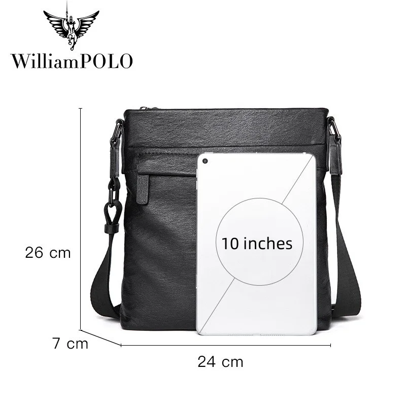 WilliamPolo Men Tote Bags Cow Leather Famous Brand 2024 Fashion Men Messenger Bag Male Cross Body Shoulder Business Bags For Men