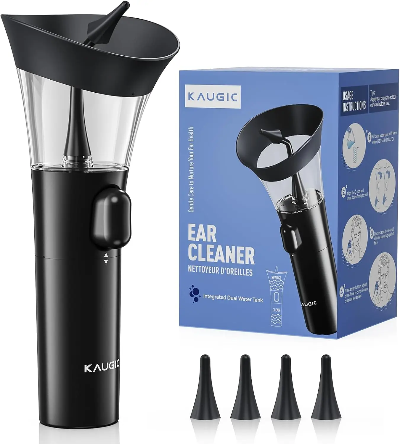 

Safe Manual Ear Wax Cleaner with One-Hand Operation, Adjustable Water Flow & Comfortable Silicone Tip