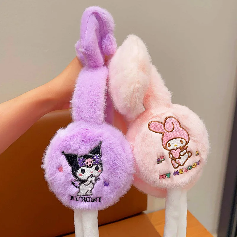 Child Pneumatic Earmuffs Winter Girl Sanrios Kuromi Anime Figure Kawaii Protection From Cold Keep Warm Ear Bags Girl Warm Ears