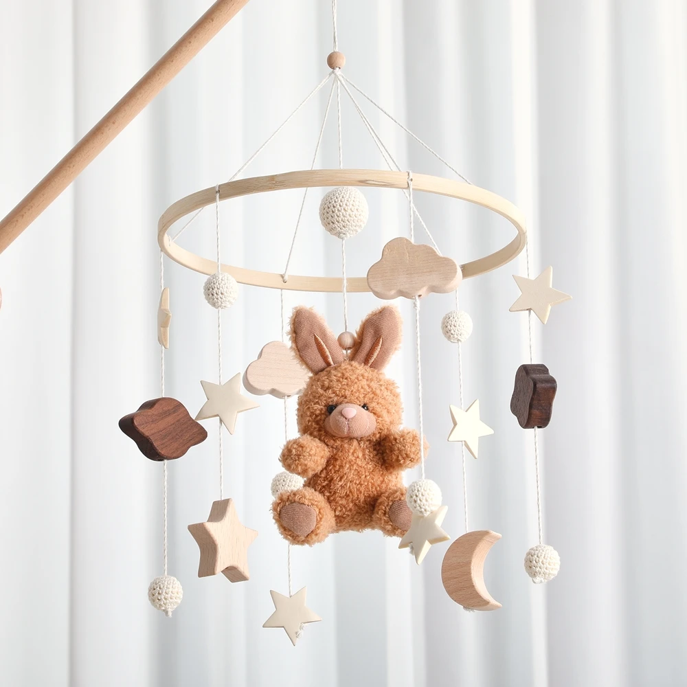 

Baby Crib Mobile Wooden Rattle Toy Bed Bell Mobile Hanging Bell Toy Teddy Velvet Doll Bear Newborn Music Box Crib Mobile Bracket