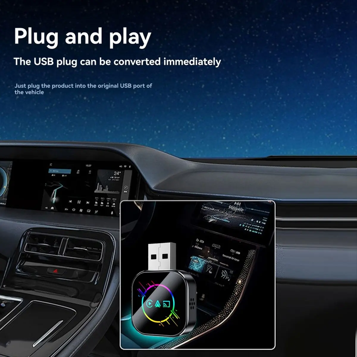 

Wireless Carplay 3In1 Smart Mirror Link Carplay Android Auto USB Dongle Adapter Wired Carplay to Wireless Plug B