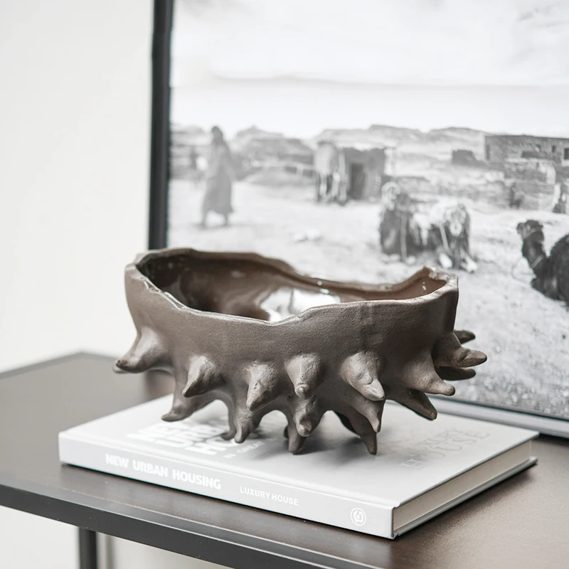 Nordic Wabi-Sabi Wind High Temperature Ceramic Multi-Tentacle Decor Storage Fruit Plate Dining Table Fireplace Island Decor Vase