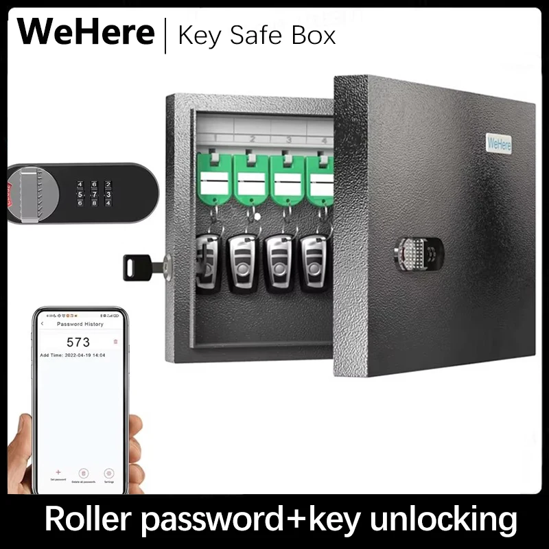 

Key Safe Box Wall Mount(16 Keys), Key Cabinet with Combination Lock & 16 Key Tags, Key Safe Storage Lockbox,Key Manage Mini ERP