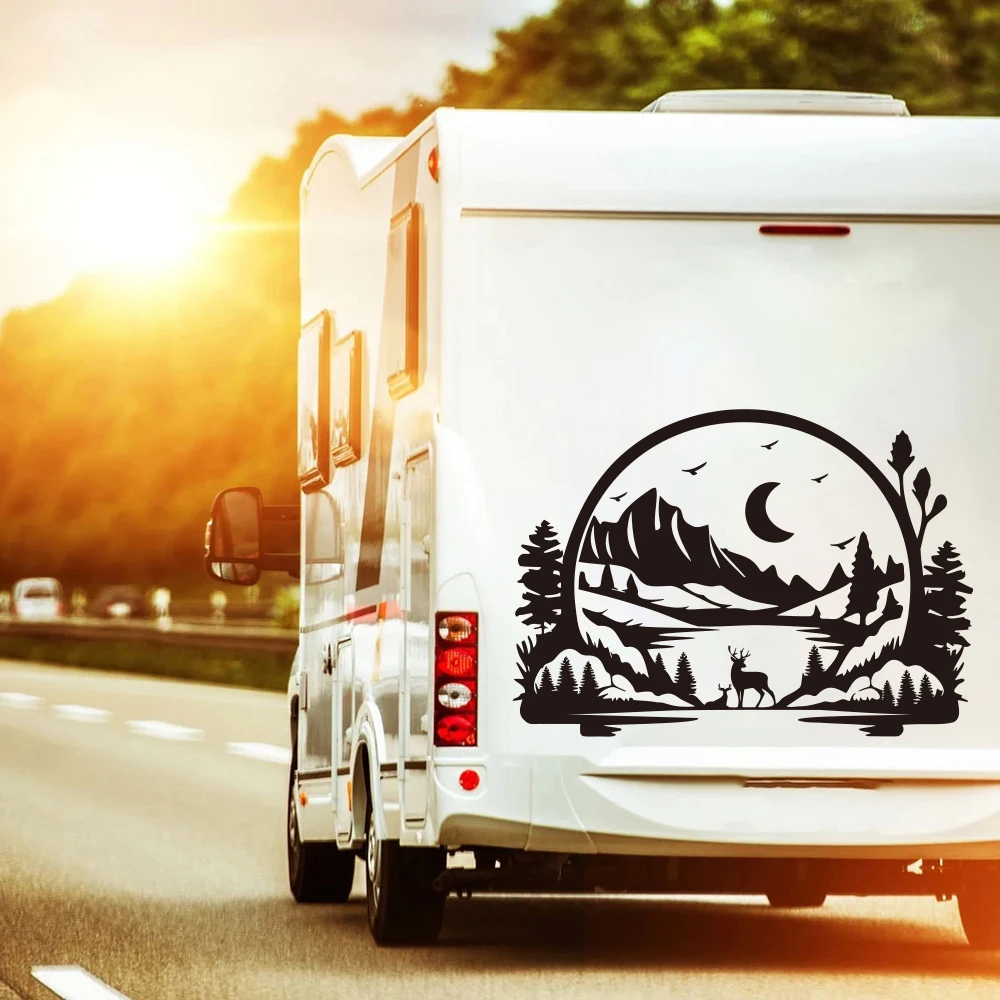 

Large Mountain Deer Moon Truck Car Sticker Decal Travel Adventure for Camper Van Caravan Carmper Rv Motrhome Decor