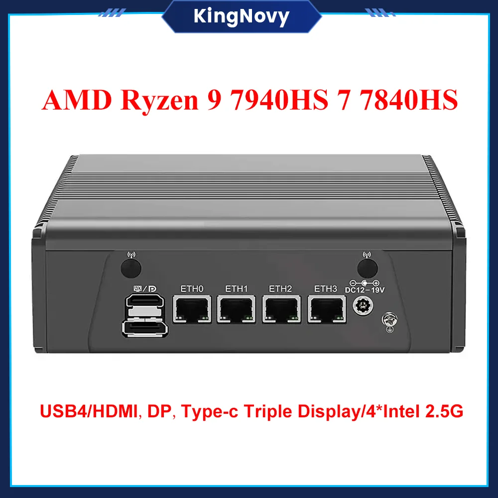 Pare-feu Mini PC AMD Ryzen 9 7940HS 7 7840HS 4x i226-V 2.5G LAN touristes DDR5 M.2 NVMe USB4 HDMI DP AI Moteur PVE ESXi Hôte Routeur