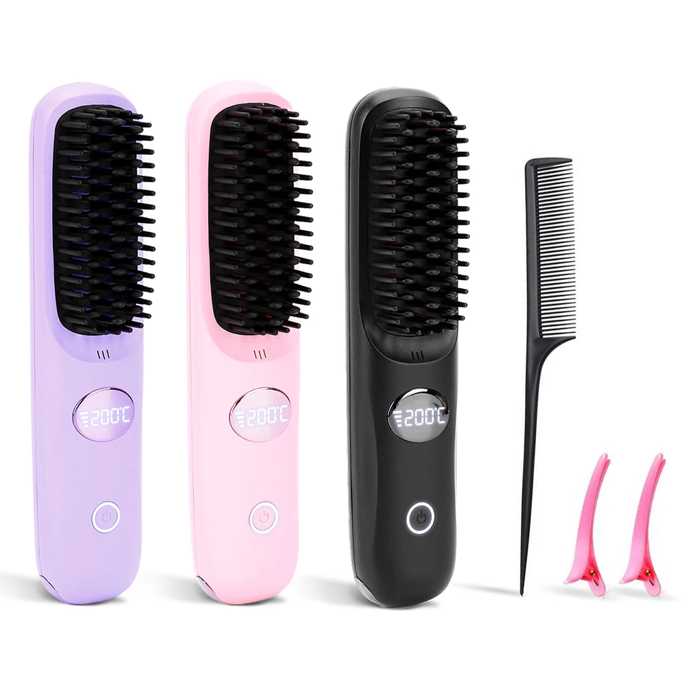 Portable Hair Straightener Cordless Hair Straightener 3 Adjustable Temp Mini Hair Hot Comb Type C Rechargeable for Hair Styling