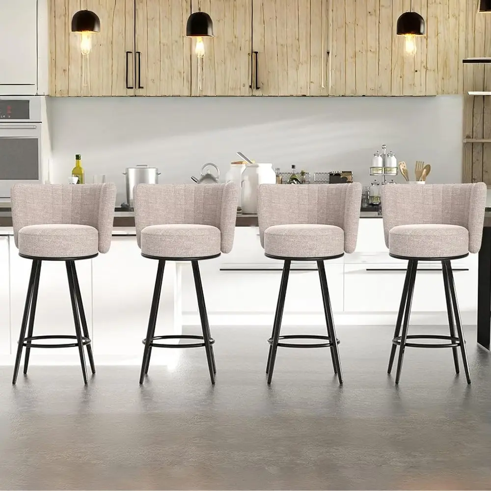 

Set of 4, 27 Upholstered Counter Height Bar Stools with Backrest and Footrest, Metal Legs, Suitable for Kitchen Island, Counter,