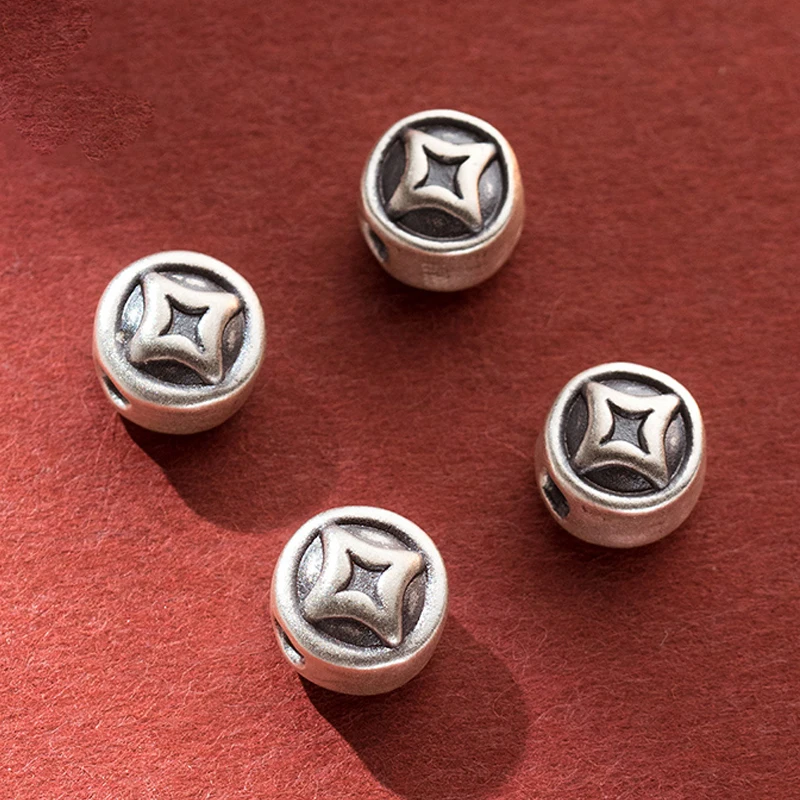 1pc 999 Pure Silver Vintage Money Coin Flat Beads 9mm Good Quality Fancy Silver Spacers Material DIY Jewelry Bracelets Findings