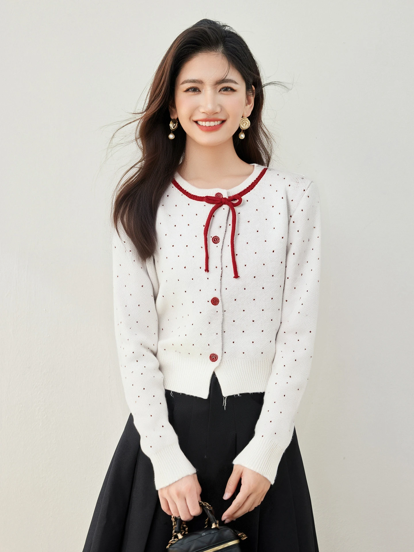 Słodki Luźny Sweter Damski Jesienno-Zimowy z Wiązaniem w Pasie, Kardigan, Top do Pracy