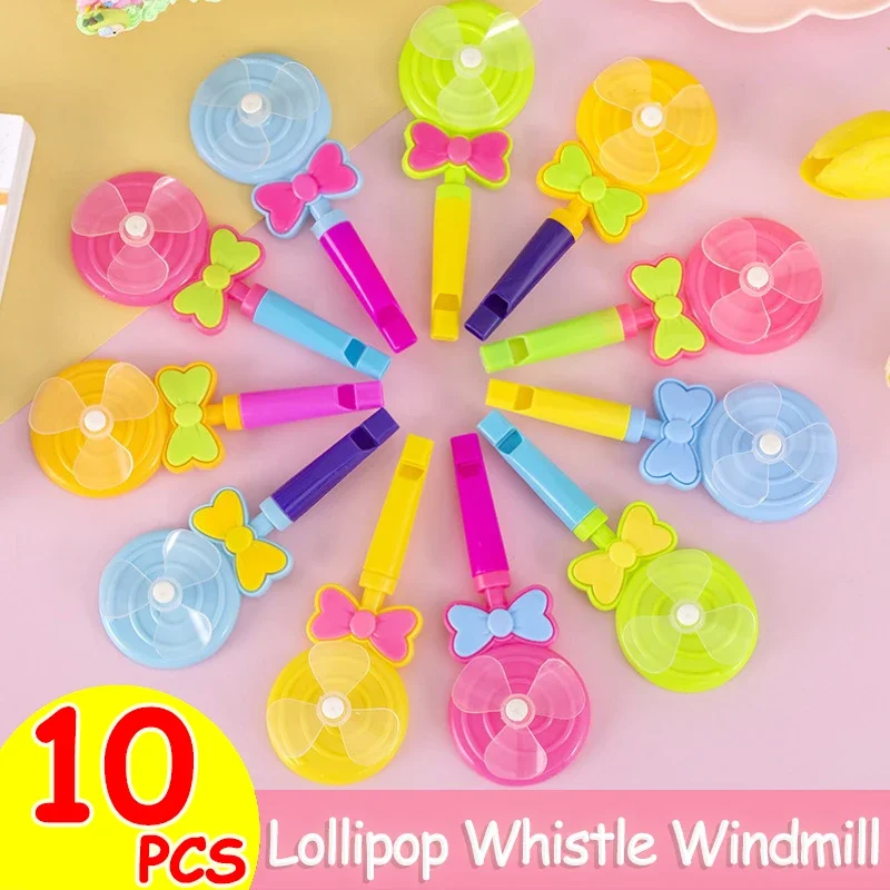 10PCS Lollipop Whistling Windmill Children's Toys Colorful Spinning Windmill Whistling Toys Kids Party Interactive Reward Gifts