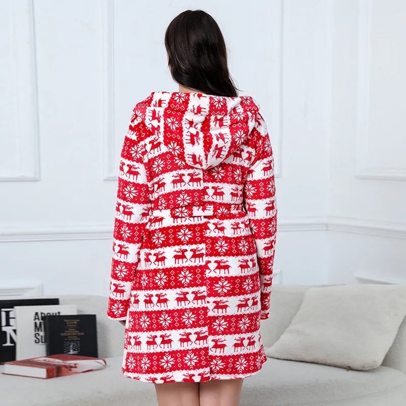 nightgown women's new hot-selling warm plus size flannel nightgown thickened bathrobe Christmas deer holiday morning gown