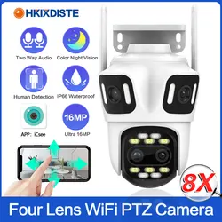 16MP 8MP WiFi Security Camera PTZ Protection Outdoor Four Lens Three Screen 8X Zoom 4K CCTV Video Surveillance Camera ICSee