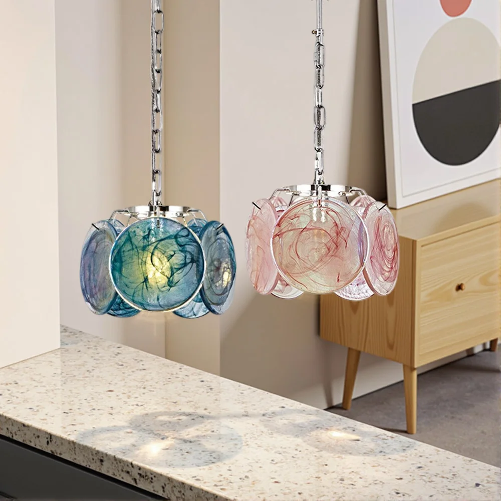Nordic Art Colored Glass Combination Led Chandeliers Modern Luxury Restaurant Dining Table Home