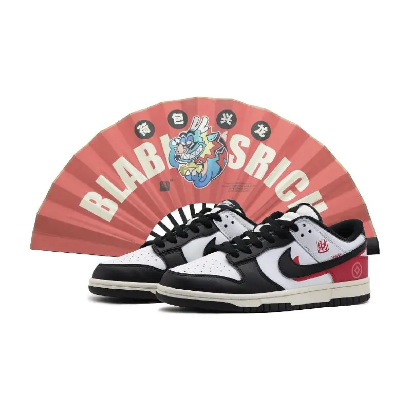 

[Custom A woman is extremely wealthy]Nike Dunk Low-Top Skateboard Shoes GS Black White Red