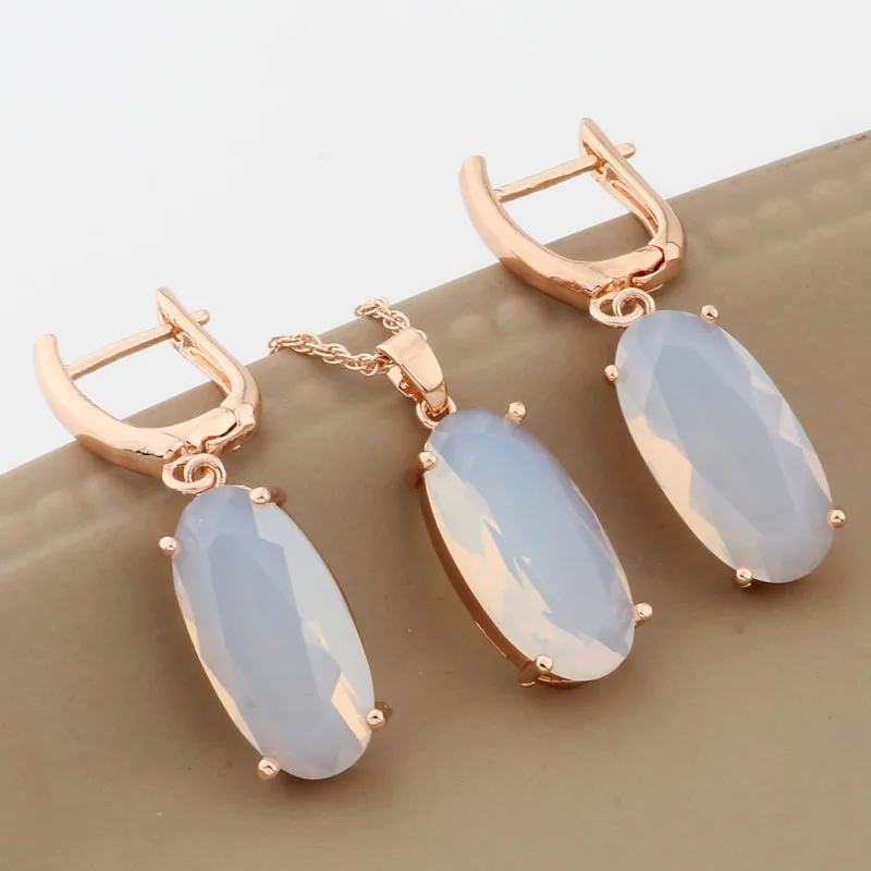 10*20mm Big Oval Shape 8 Color Jewelry Sets For Women Luxury High Quality 585 Rose Gold Color Necklace And Earrings Jewelry Sets