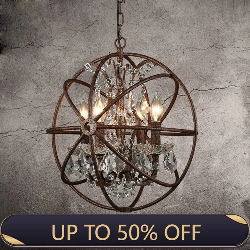Vintage Crystal Chandelier Church Living Room Light Mid Century Rustic Candle Chandeliers Birdcage LED Globe Lighting Fixture