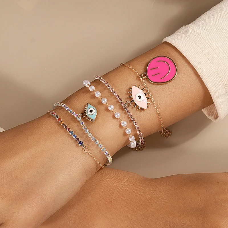 Aihua Bohemian Kristall türkisch glücklich blau Auge Armband Armreif für Frauen Gold Farbe Kette Armband Set Vintage Boho Schmuck Geschenke – Detail 12