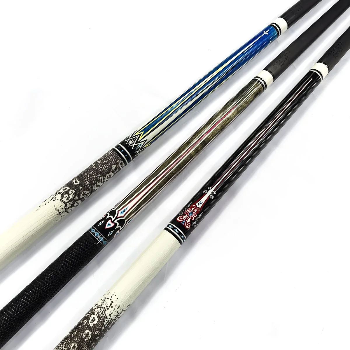Premium Quality 58'' 1/2-pc Carbon Fiber Shaft Billiard Pool Cue with Real Leather Hand Grip,12.5mm Tip,6/9 inches Extension