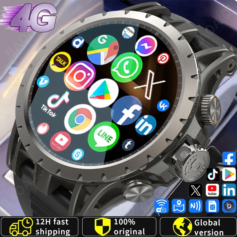 Jam tangan pintar 4G Android 9.0, Netcom penuh 4G 466*466 Amoled 1.43 "tampilan layar GPS WIFI panggilan Video HD kamera 5MP