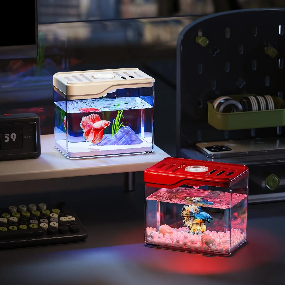 Transparent Mini Fish Tank Drop Resistant Shatterproof Turtle Tank Stackable Breathable Office Ecological Tank Living Room